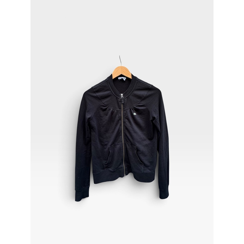 Lacoste Women's Black Full Zip Sweatshirt Jacket Size 38 Crocodile Logo